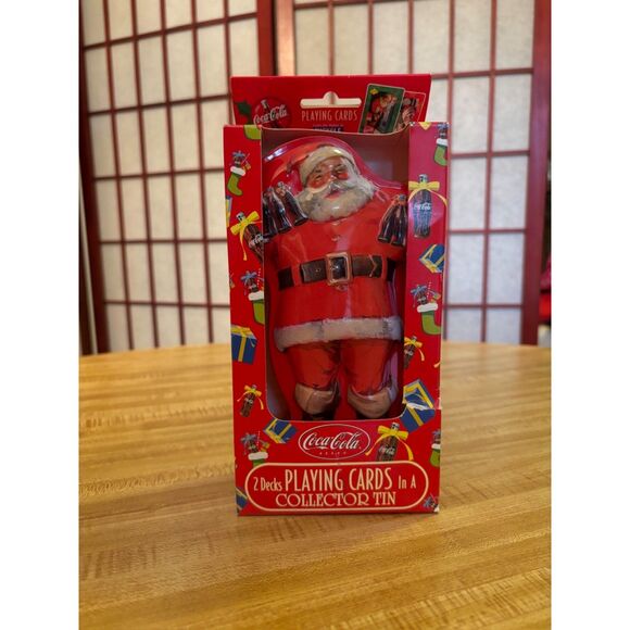 Coca Cola Santa Bicycle 2 Deck Playing Cards with Collectors Tin NIB - Picture 1 of 6